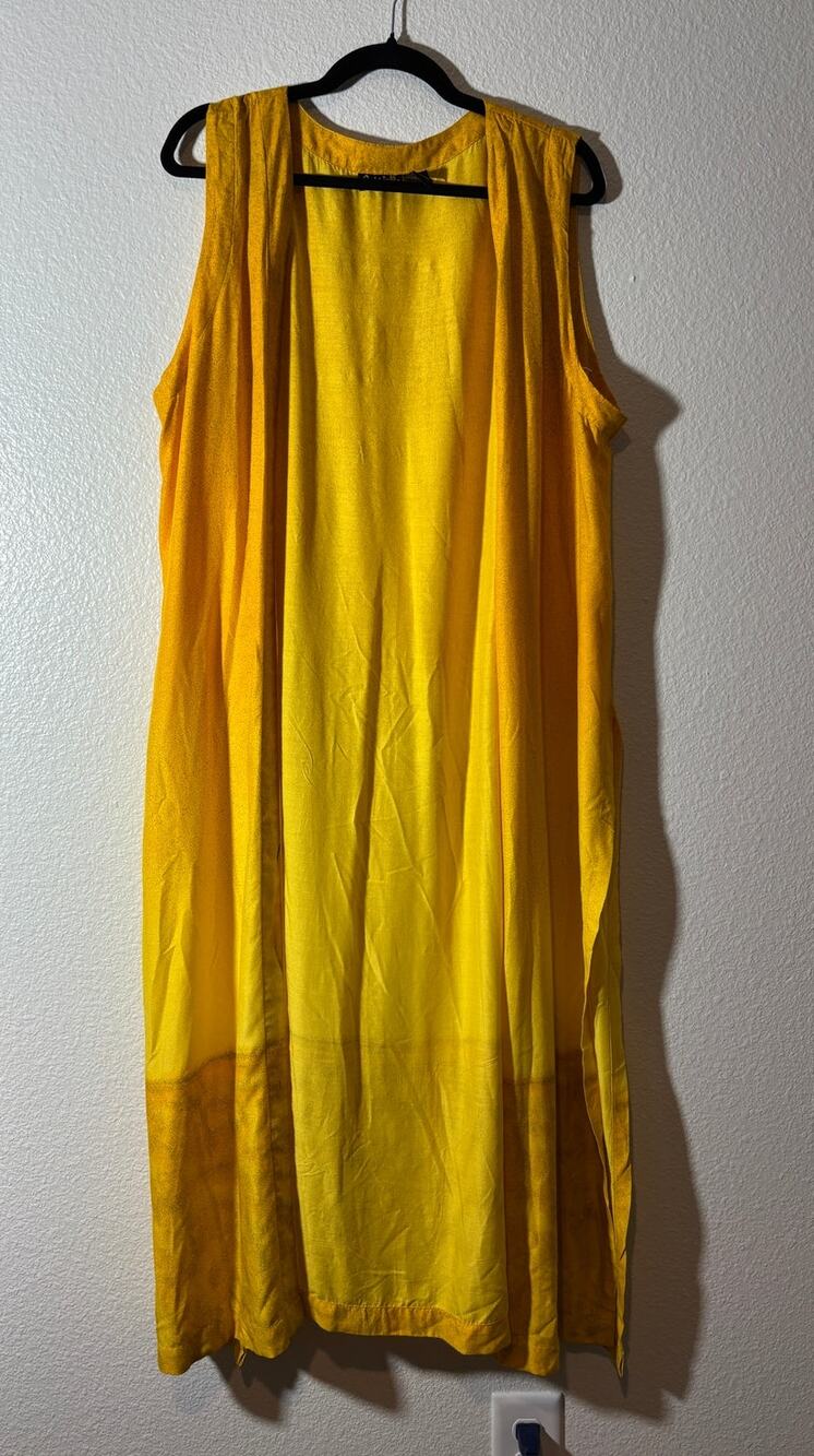 Gabrielle Womens Size XL Yellow Open-Front Side-Slits Sleeveless Duster Cardigan